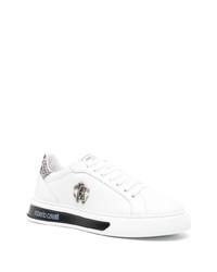 Baskets basses en cuir imprimées serpent blanches Roberto Cavalli