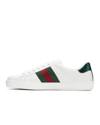 Baskets basses en cuir imprimées serpent blanches Gucci