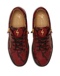 Baskets basses en cuir imprimées serpent bordeaux Giuseppe Zanotti