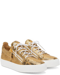 Baskets basses en cuir imprimées serpent dorées Giuseppe Zanotti