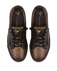 Baskets basses en cuir imprimées serpent marron foncé Giuseppe Zanotti