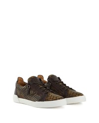 Baskets basses en cuir imprimées serpent marron foncé Giuseppe Zanotti