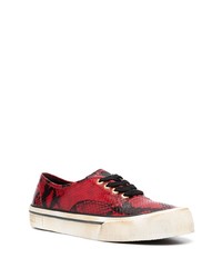 Baskets basses en cuir imprimées serpent rouges Bally