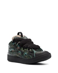 Baskets basses en cuir imprimées serpent vert foncé Lanvin