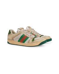 Baskets basses en cuir marron clair Gucci