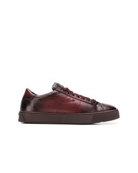 Baskets basses en cuir marron foncé Santoni