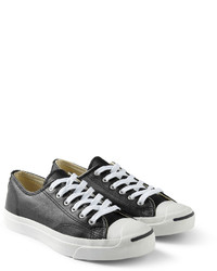 Baskets basses en cuir noires et blanches Converse