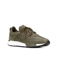 Baskets basses en cuir olive New Balance