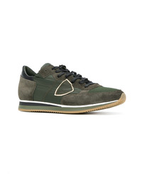 Baskets basses en cuir olive Philippe Model