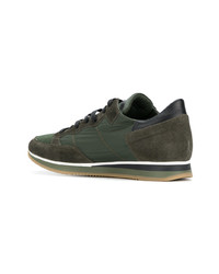 Baskets basses en cuir olive Philippe Model