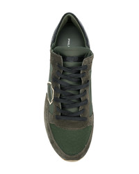 Baskets basses en cuir olive Philippe Model