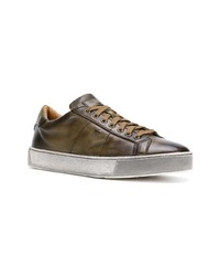 Baskets basses en cuir olive Santoni