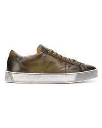 Baskets basses en cuir olive Santoni