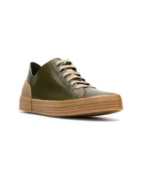 Baskets basses en cuir olive Del Carlo