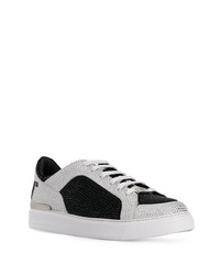 Baskets basses en cuir ornées blanches et noires Philipp Plein