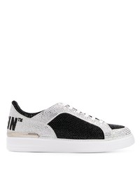 Baskets basses en cuir ornées blanches et noires Philipp Plein