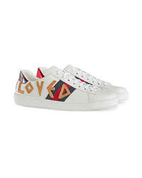 Baskets basses en cuir ornées blanches Gucci