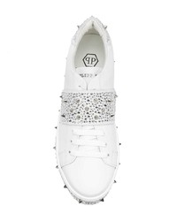 Baskets basses en cuir ornées blanches Philipp Plein