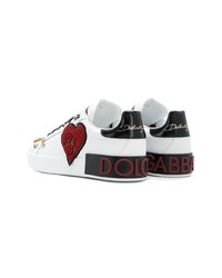 Baskets basses en cuir ornées blanches Dolce & Gabbana