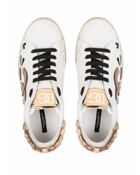 Baskets basses en cuir ornées blanches Dolce & Gabbana