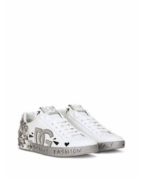 Baskets basses en cuir ornées blanches Dolce & Gabbana