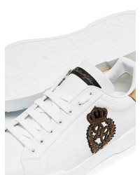 Baskets basses en cuir ornées blanches Dolce & Gabbana