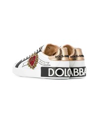 Baskets basses en cuir ornées blanches Dolce & Gabbana