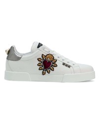 Baskets basses en cuir ornées blanches Dolce & Gabbana