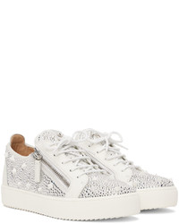 Baskets basses en cuir ornées blanches Giuseppe Zanotti