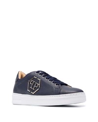 Baskets basses en cuir ornées bleu marine Philipp Plein