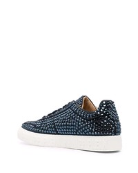 Baskets basses en cuir ornées bleu marine Philipp Plein