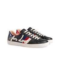 Baskets basses en cuir ornées noires Gucci