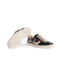 Baskets basses en cuir ornées noires Gucci