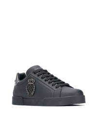 Baskets basses en cuir ornées noires Dolce & Gabbana