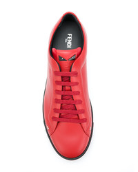 Baskets basses en cuir rouges Fendi