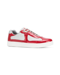 Baskets basses en cuir rouges Prada