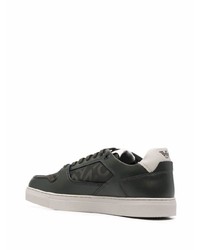 Baskets basses en cuir vert foncé Emporio Armani