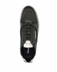 Baskets basses en cuir vert foncé Emporio Armani