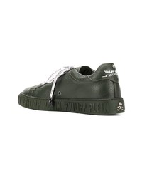 Baskets basses en cuir vert foncé Philipp Plein