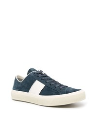 Baskets basses en daim bleu marine et blanc Tom Ford