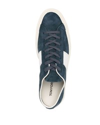 Baskets basses en daim bleu marine et blanc Tom Ford