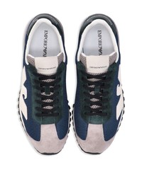 Baskets basses en daim bleu marine Emporio Armani