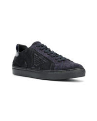 Baskets basses en daim bleu marine Emporio Armani