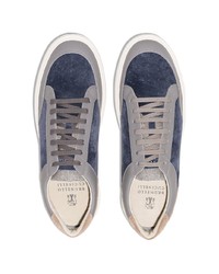 Baskets basses en daim bleu marine Brunello Cucinelli