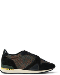 Baskets basses en daim camouflage vert foncé