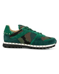 Baskets basses en daim camouflage vert foncé Valentino