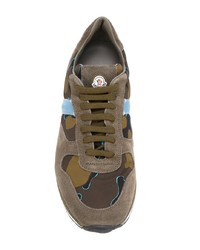 Baskets basses en daim imprimées olive Moncler