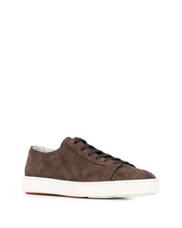 Baskets basses en daim marron foncé Santoni