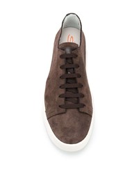 Baskets basses en daim marron foncé Santoni