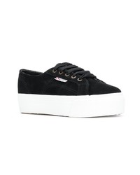 Baskets basses en daim noires et blanches Superga